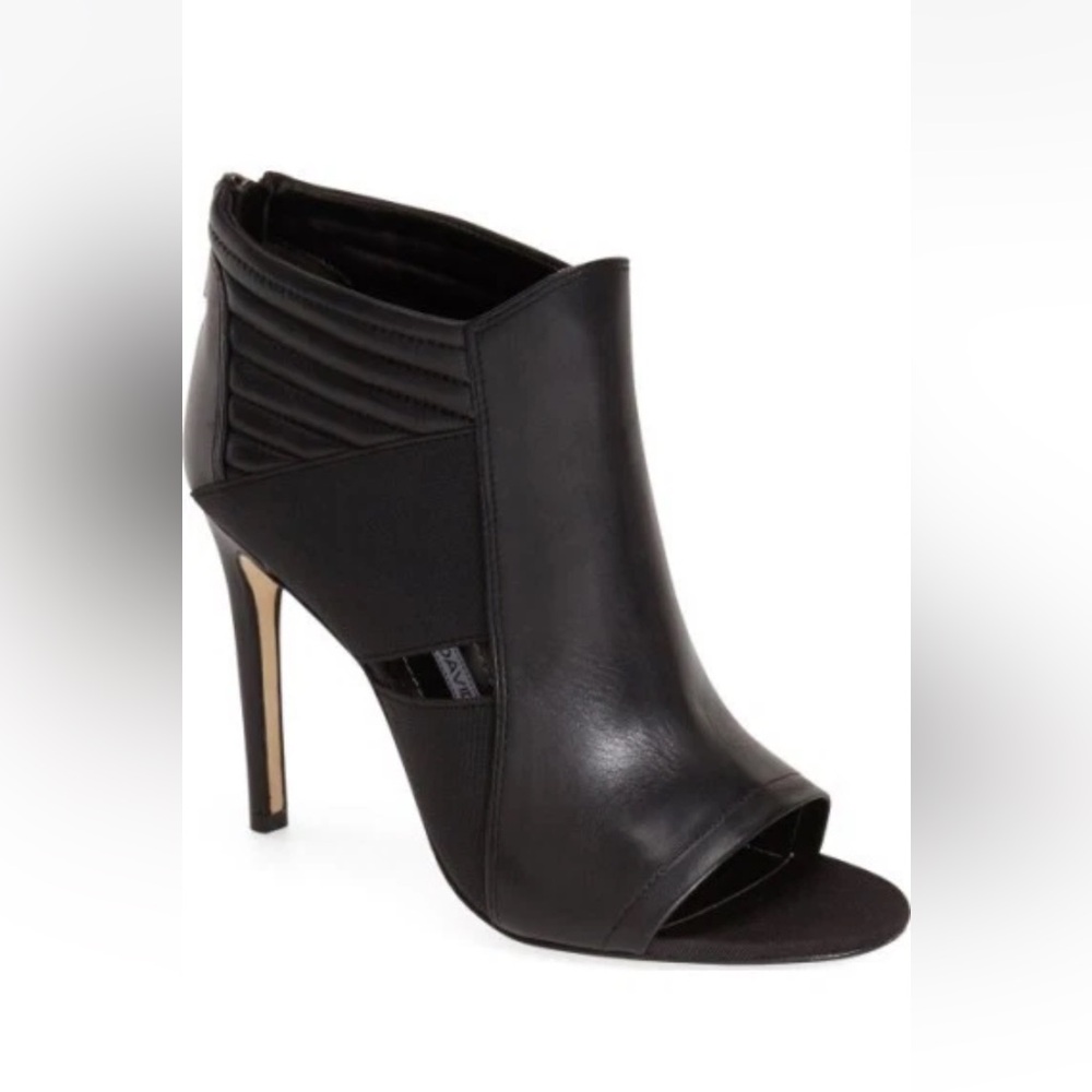 Charles David Calfskin Leather Ankle  Peep-Toe Bootie Black Sz 6.5 (7)